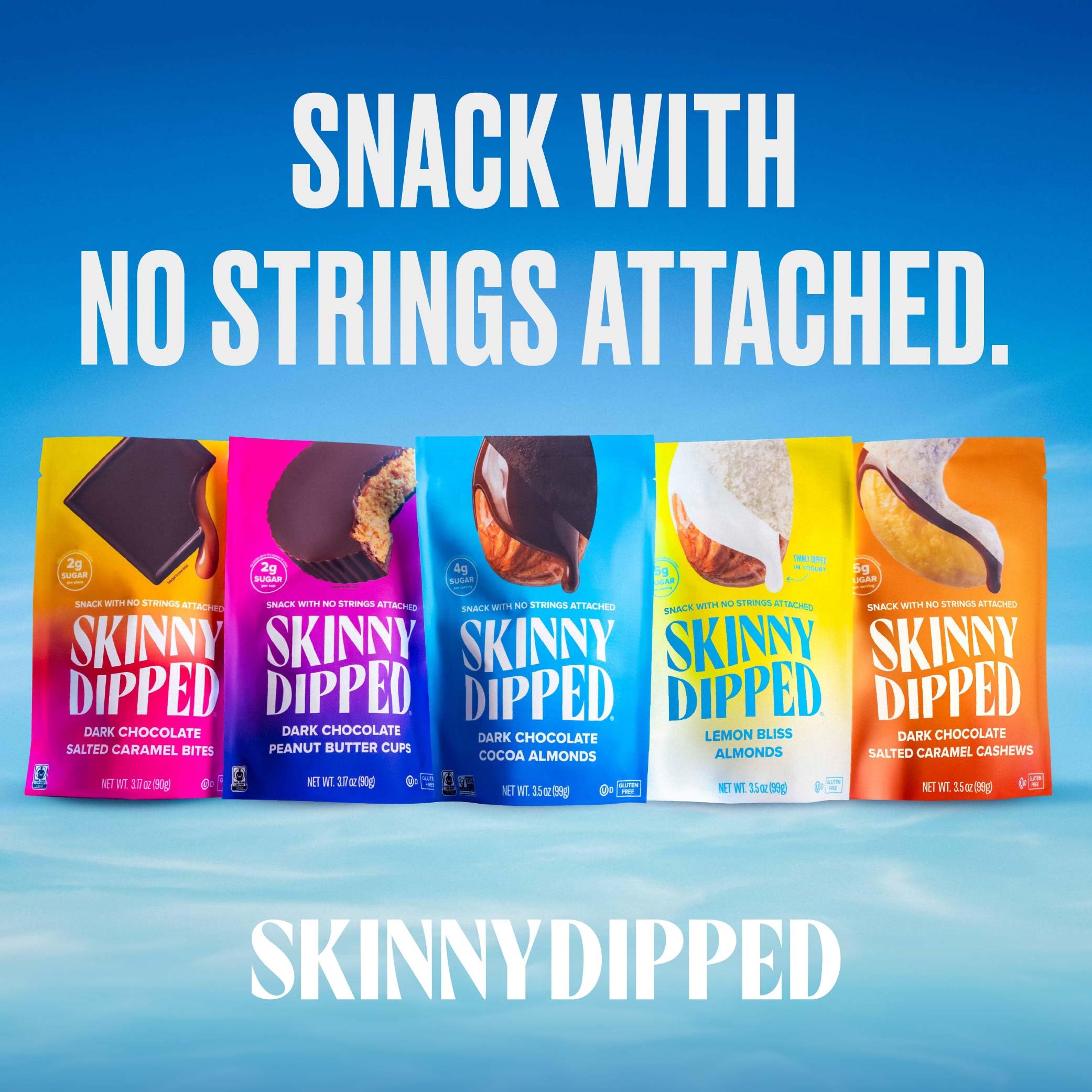 SKINNYDIPPED resealable bags keep nuts fresh for busy days.