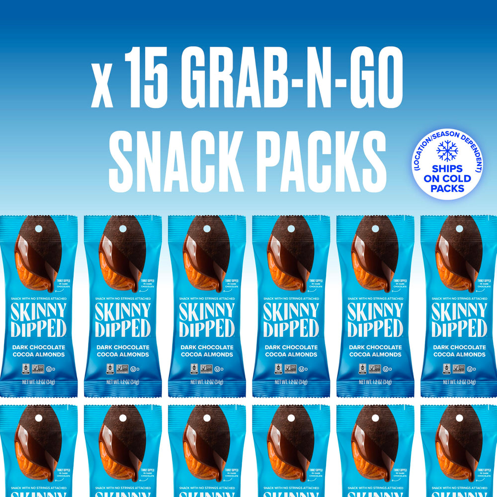 SKINNYDIPPED roasted almonds delivering crunch in a snack