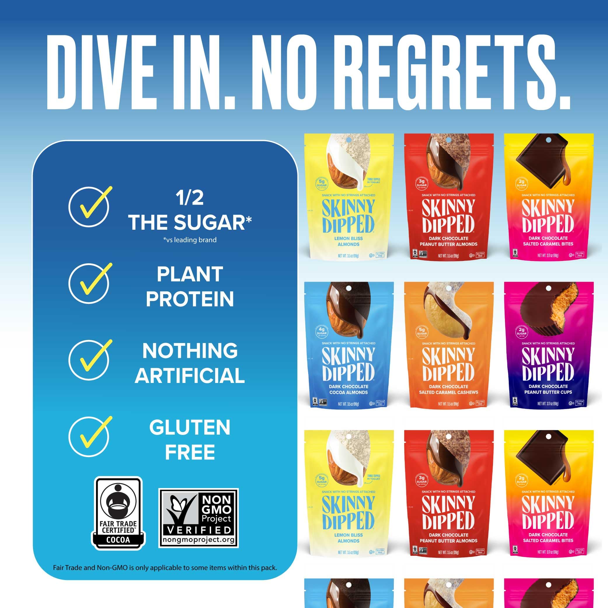 SkinnyDipped Salted Caramel Cashews packaging conveys a satisfying treat.