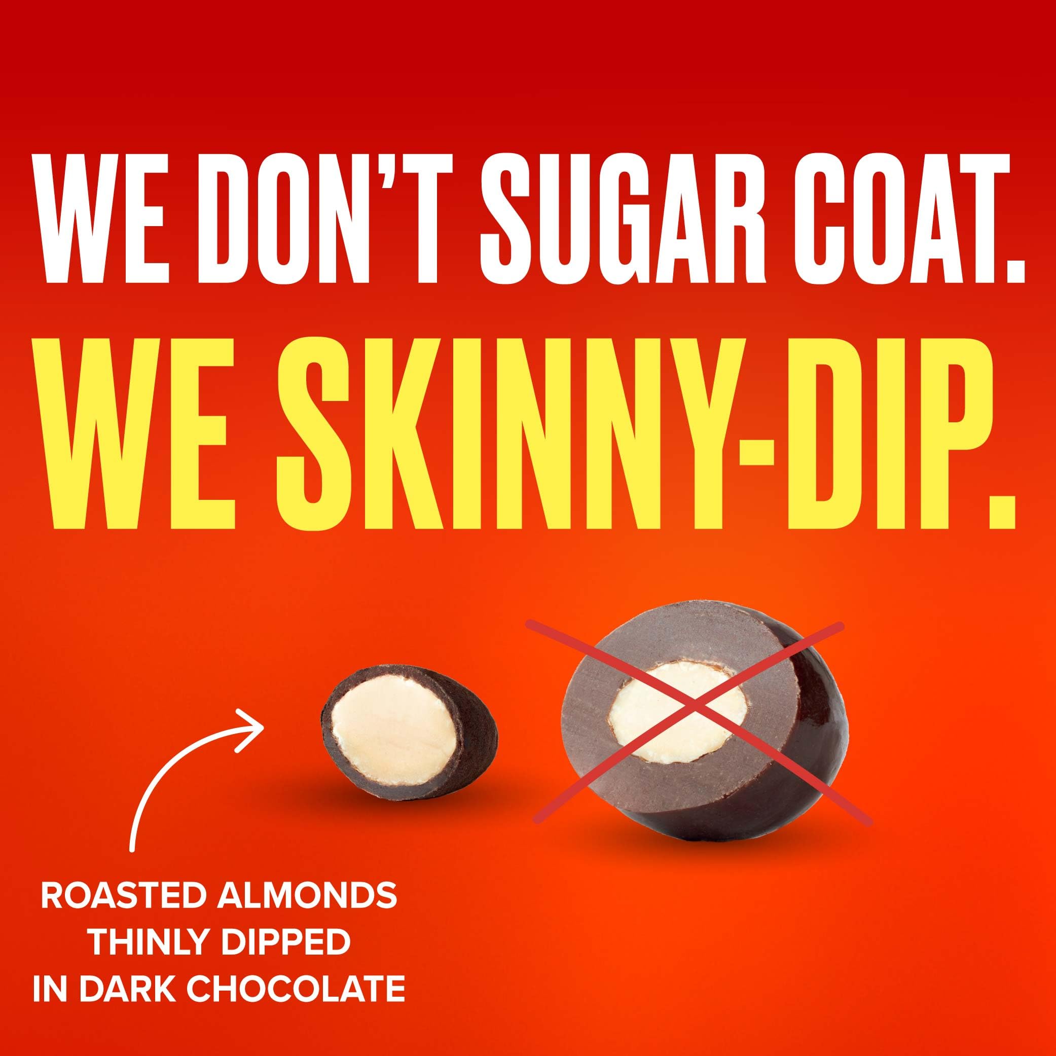 Shiny chocolate finish on SkinnyDipped treats highlighting flavor balance.