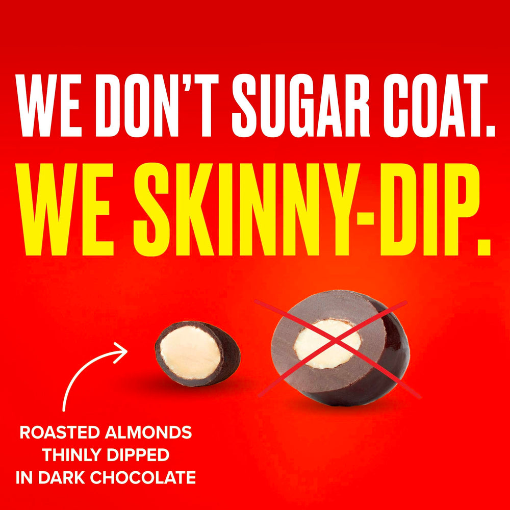 Shiny chocolate finish on SkinnyDipped treats highlighting flavor balance.
