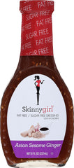Skinnygirl Asian Sesame Ginger dressing bottle highlighting gluten-free and sugar-free option.