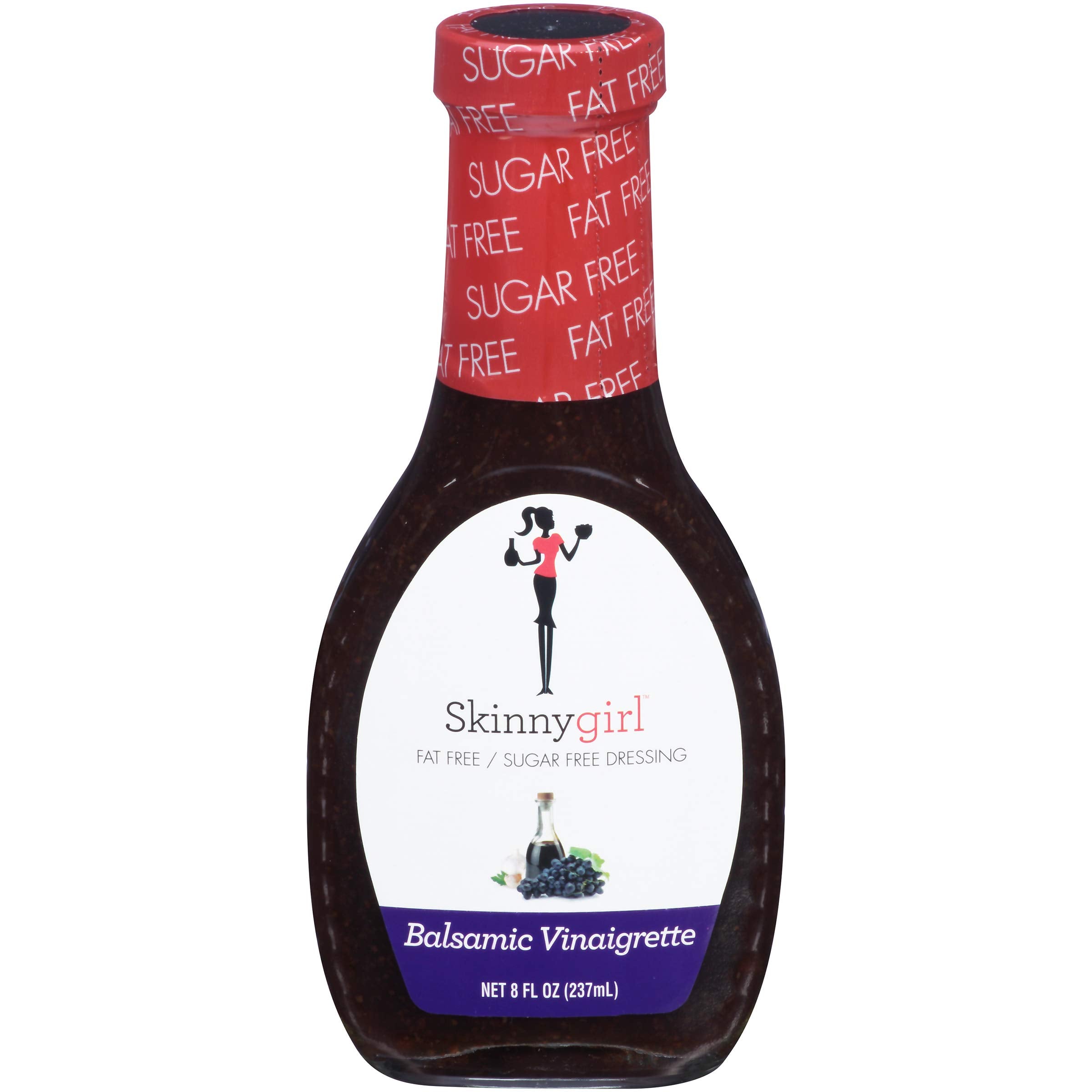 Skinnygirl Balsamic Vinaigrette bottle highlights fat-free and sugar-free formula.