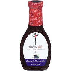 Skinnygirl Balsamic Vinaigrette bottle highlights fat-free and sugar-free formula.