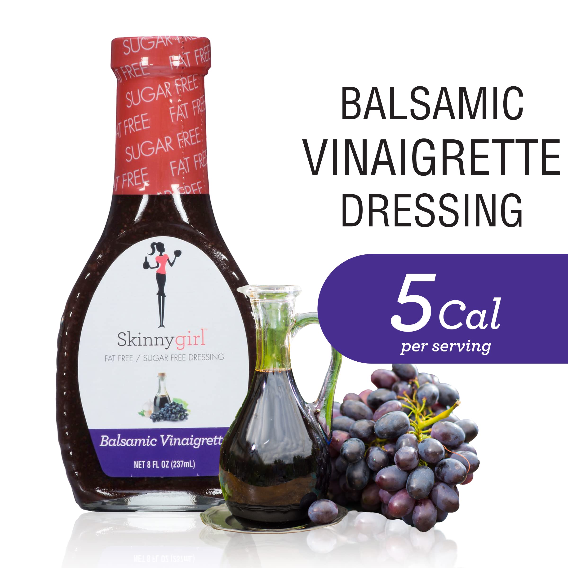 Skinnygirl Balsamic Vinaigrette labeled gluten-free and low calorie per serving.