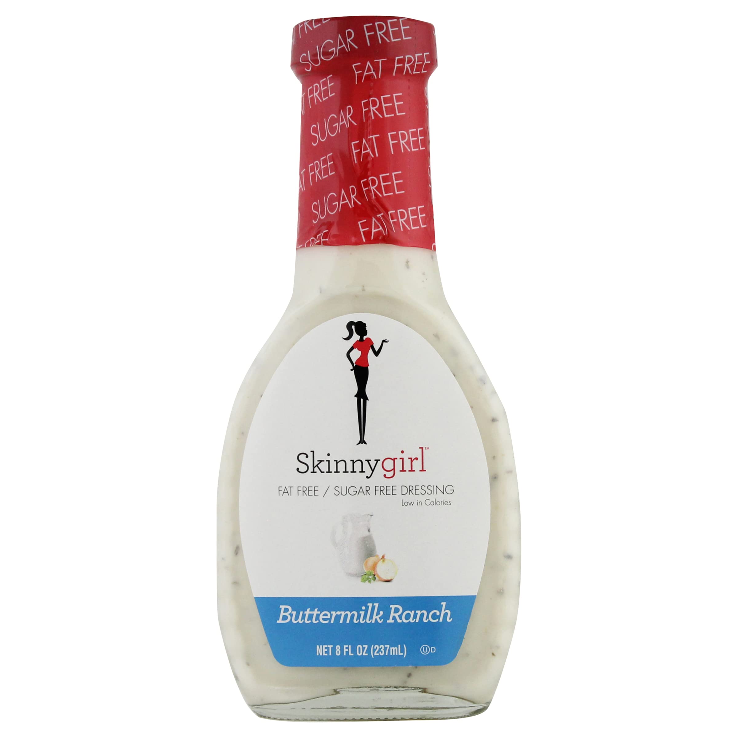 Skinnygirl Buttermilk Ranch Dressing bottle on counter showcasing a low-cal flavor boost for salads.