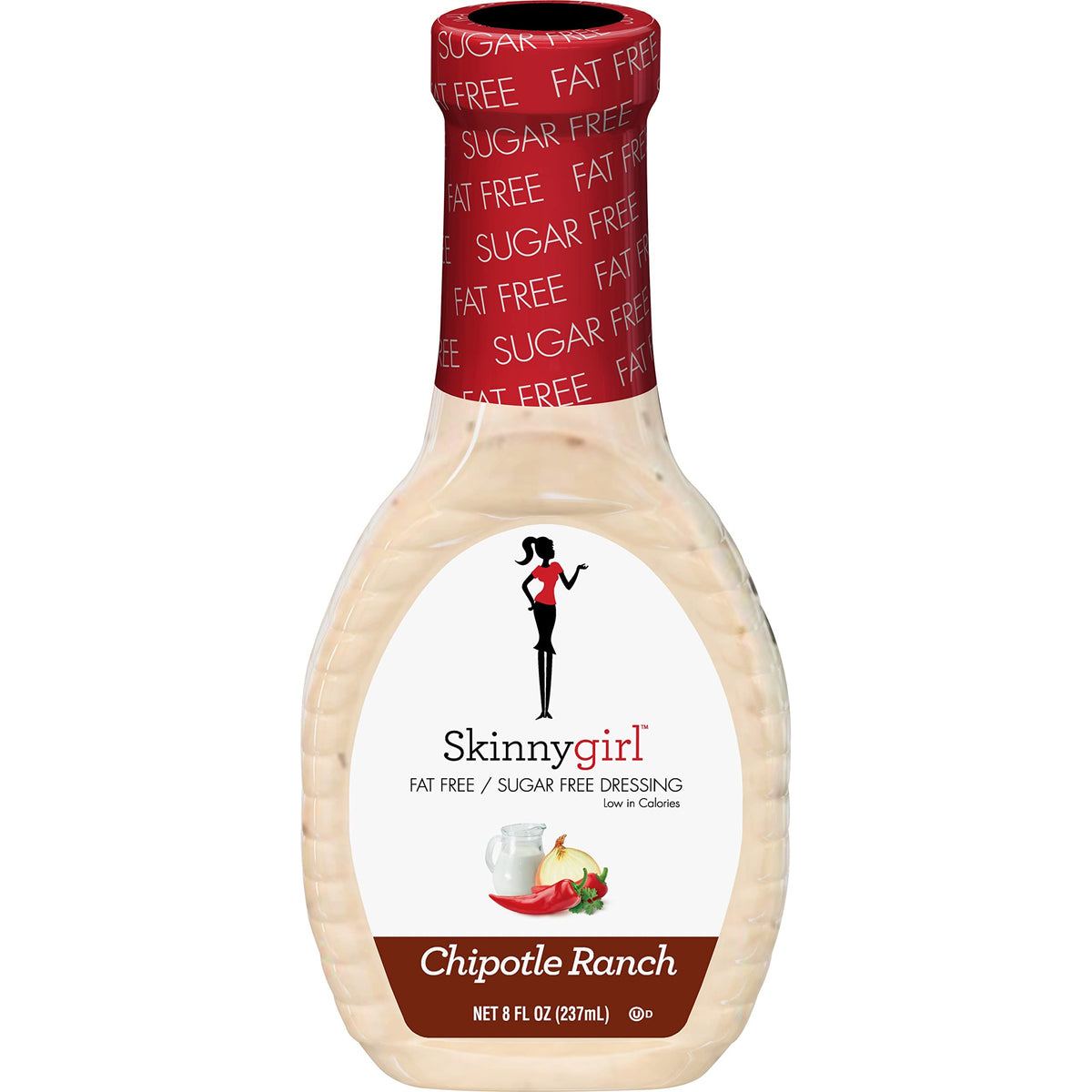 Skinnygirl chipotle ranch fat-free dressing bottle shows a light, low-calorie flavor option