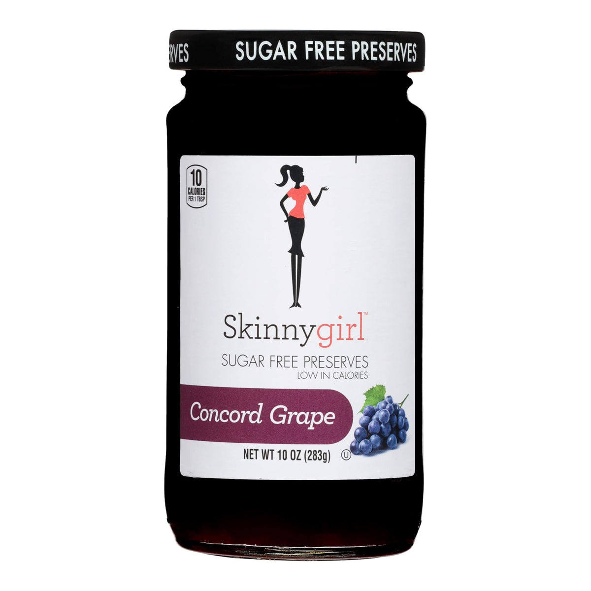 Skinnygirl Concord Grape preserves jar on counter; low-sugar breakfast option.