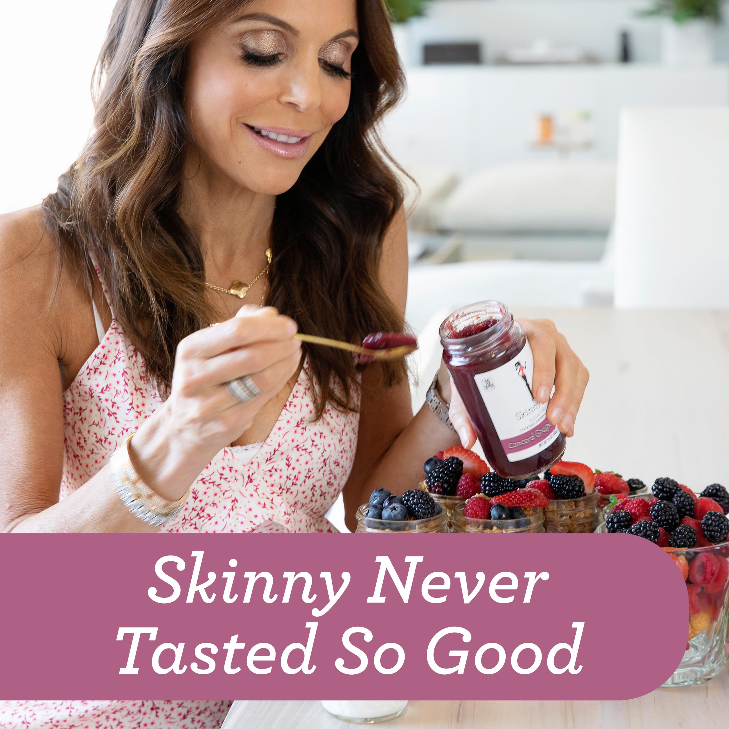 Refrigerator with Skinnygirl Concord Grape preserves inside.