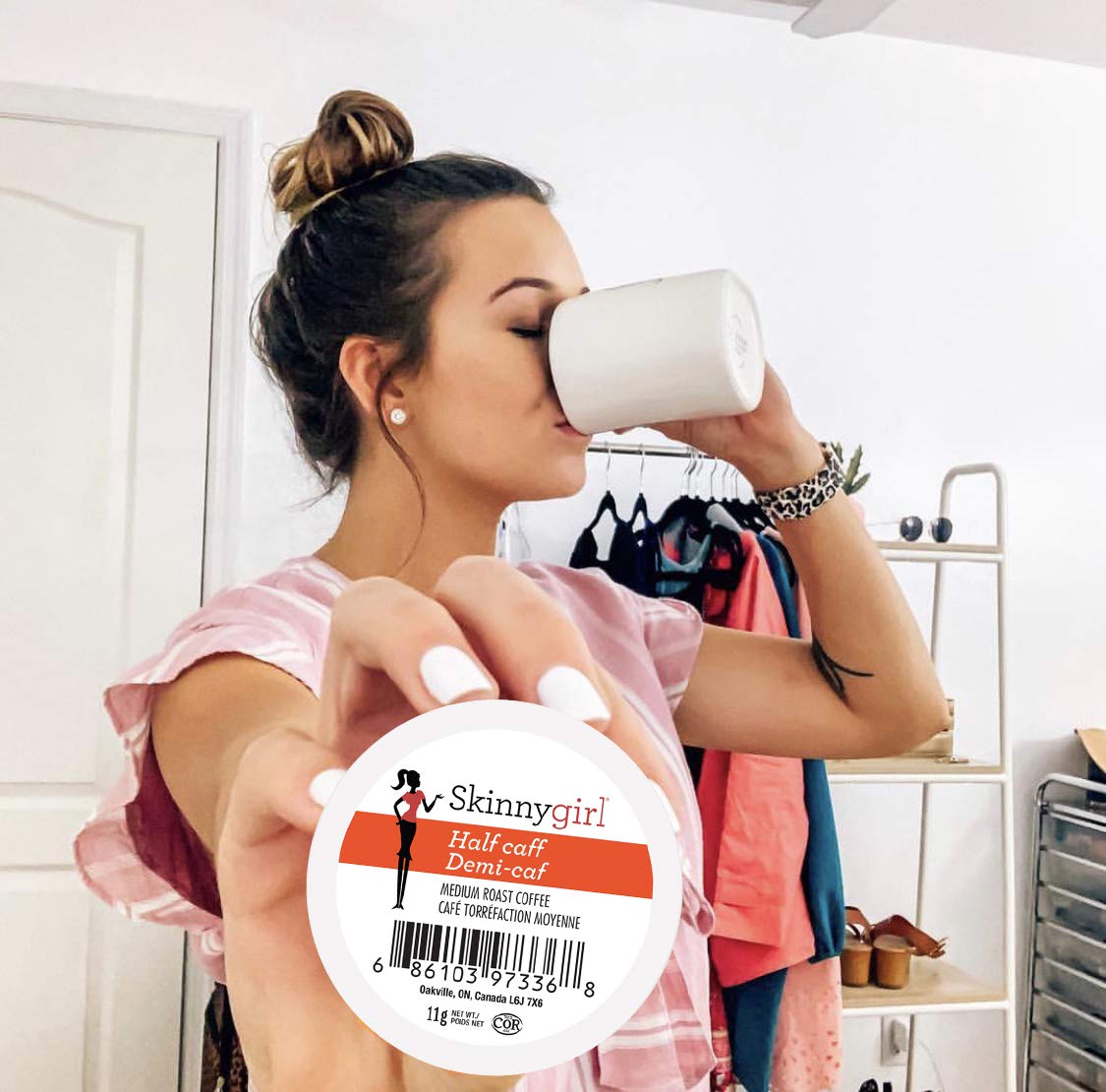 Skinnygirl Half Caff steaming cup invites a smooth morning ritual