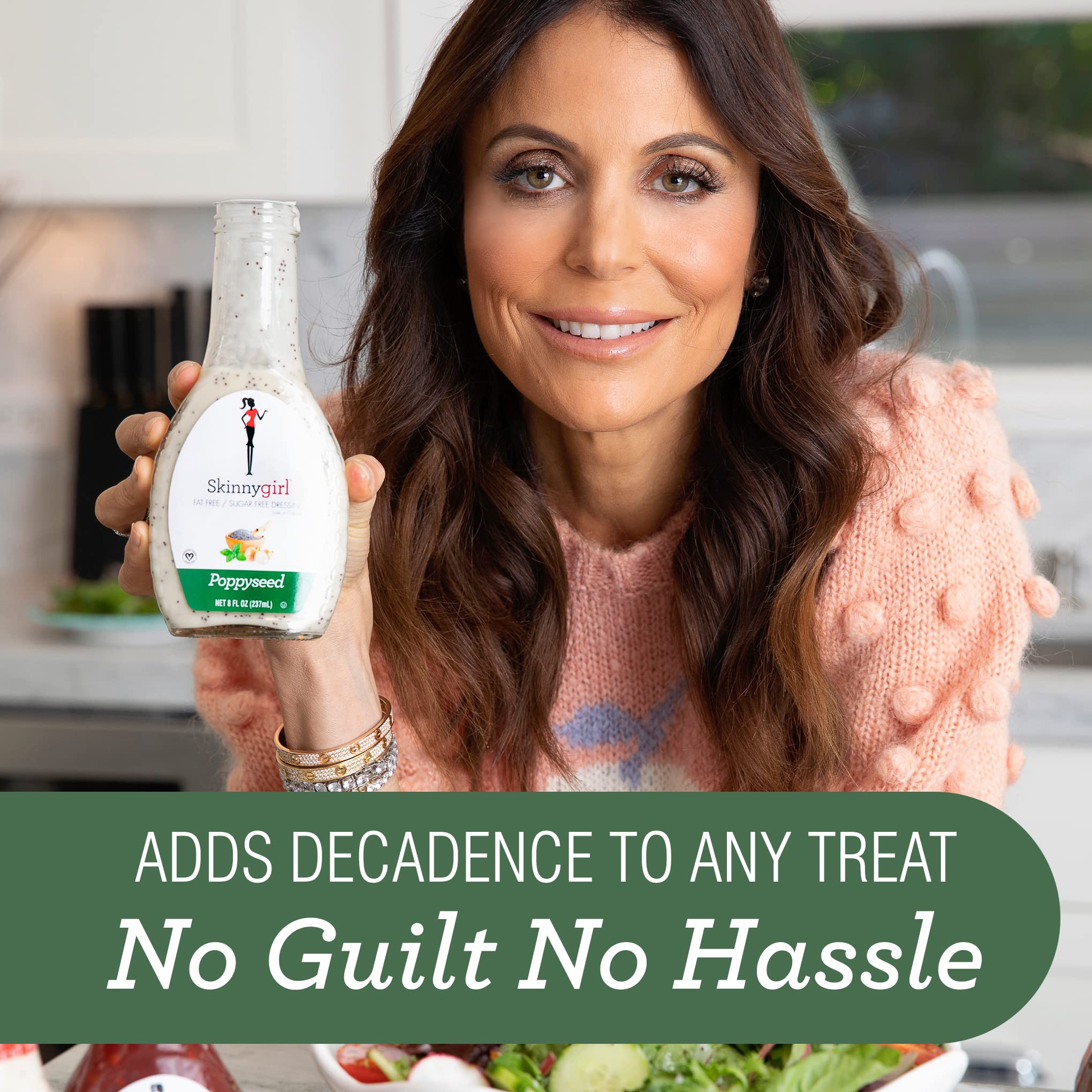 Drizzle of Skinnygirl Poppyseed Dressing over greens for quick finish.