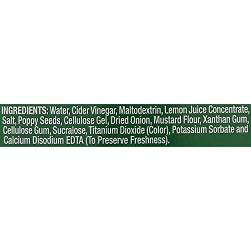 Close-up of Skinnygirl Poppyseed Dressing label showing gluten-free and fat-free attributes.