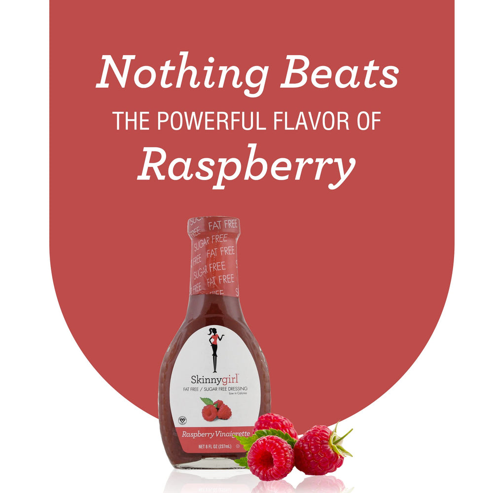 Ingredient visualization with raspberries for Skinnygirl Raspberry Vinaigrette notes.