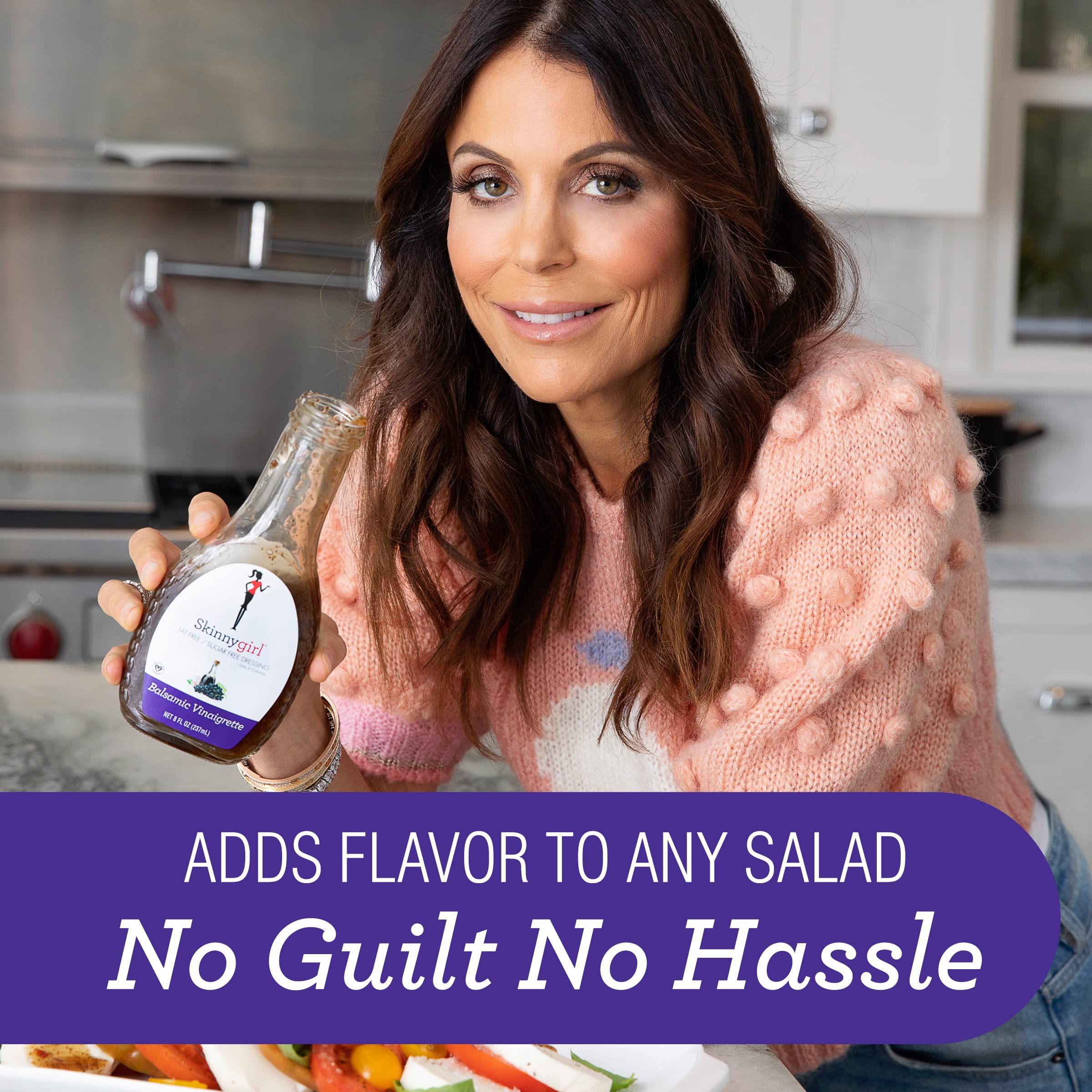 Skinnygirl salad dressing bottle in pantry for quick weeknight meals.