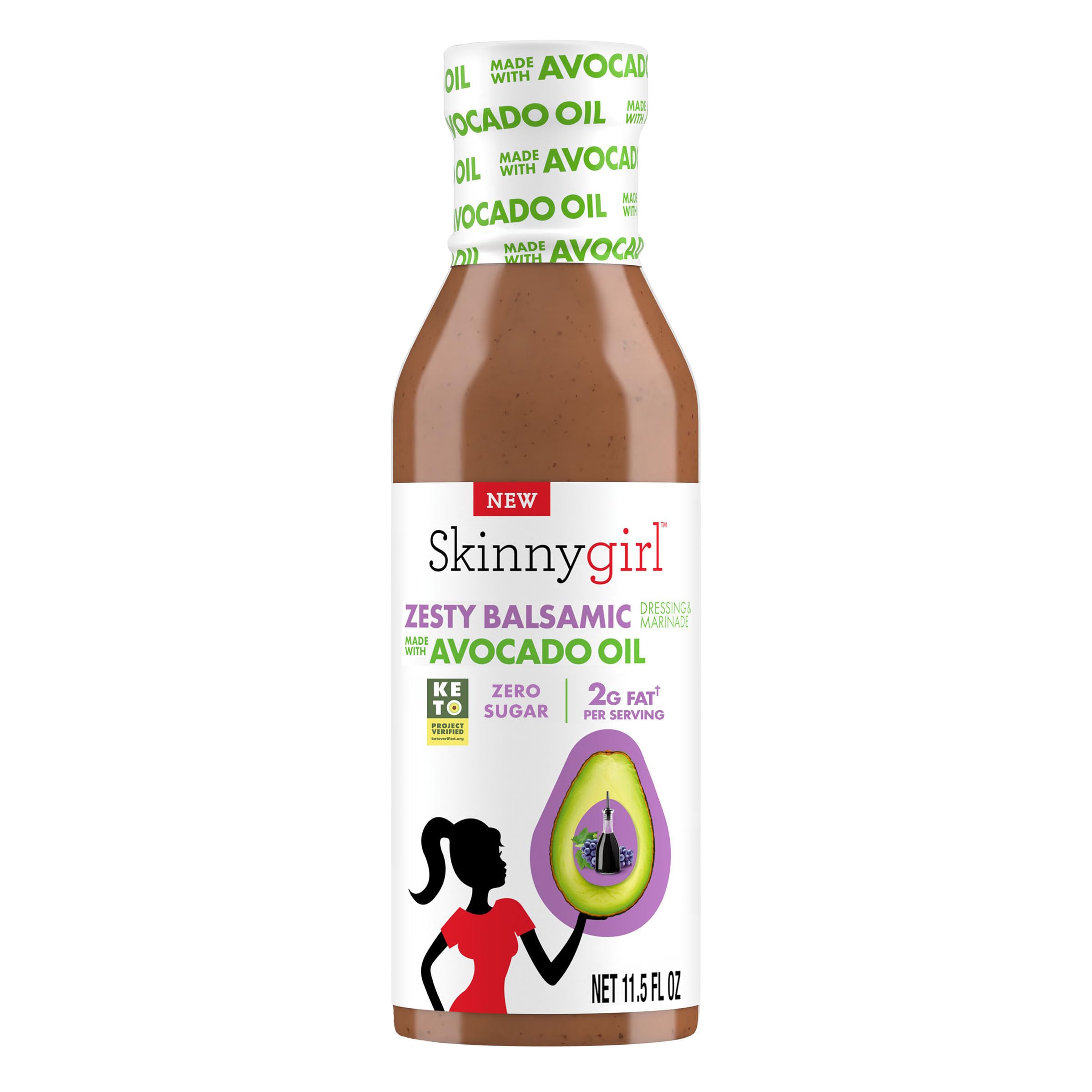 Skinnygirl Zesty Balsamic dressing bottle ideal for salads, bold flavor