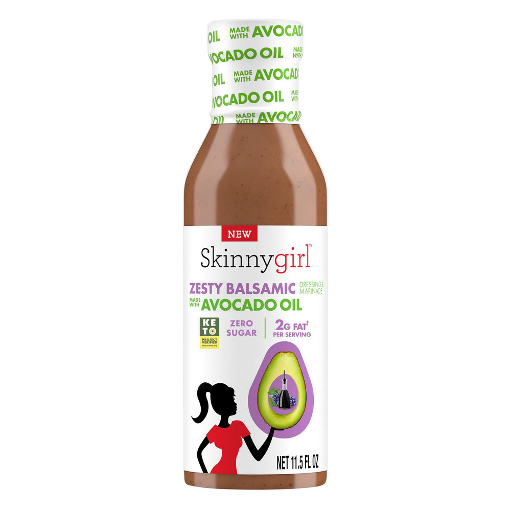 Skinnygirl Zesty Balsamic dressing bottle ideal for salads, bold flavor