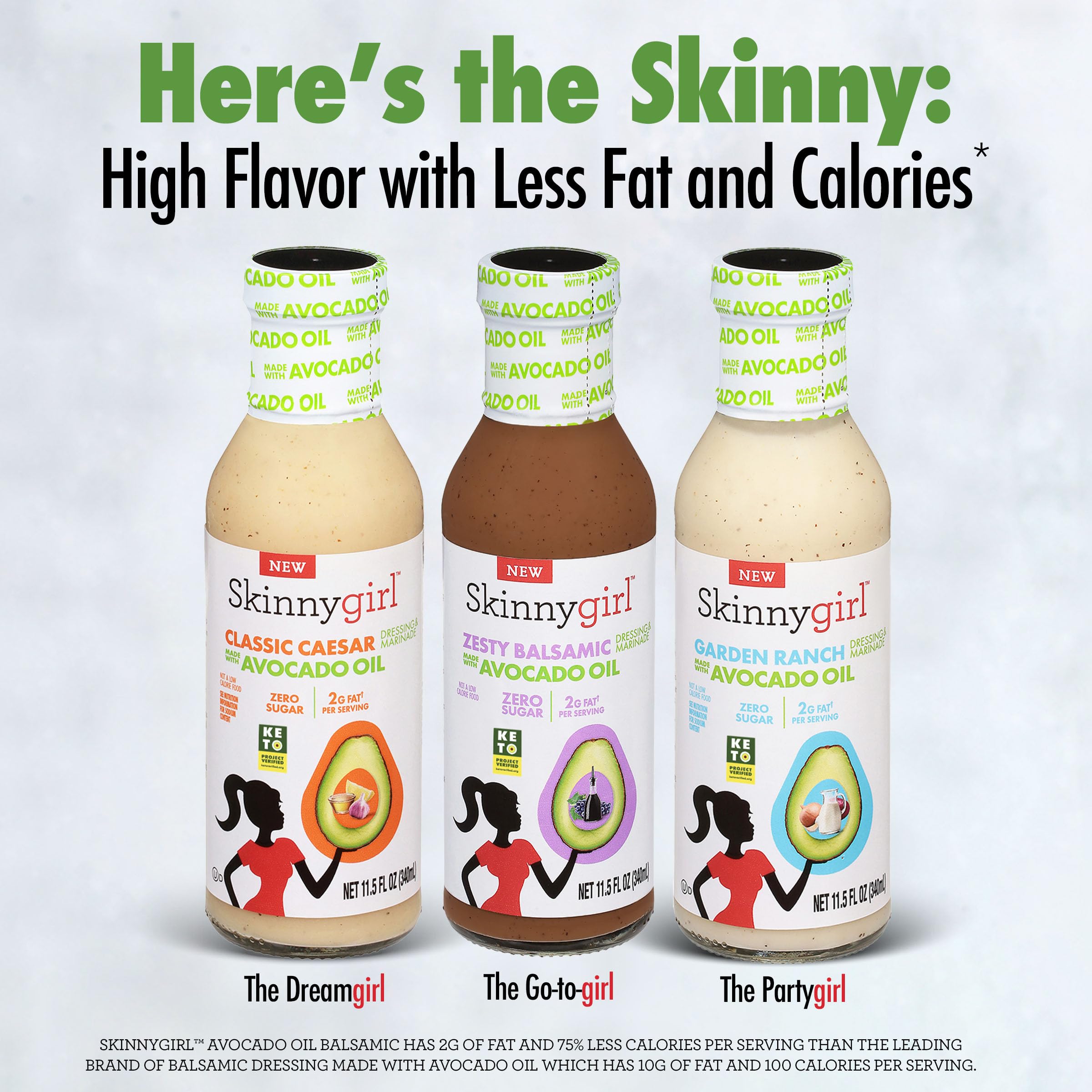 Skinnygirl Zesty Balsamic dressing over a colorful salad bowl