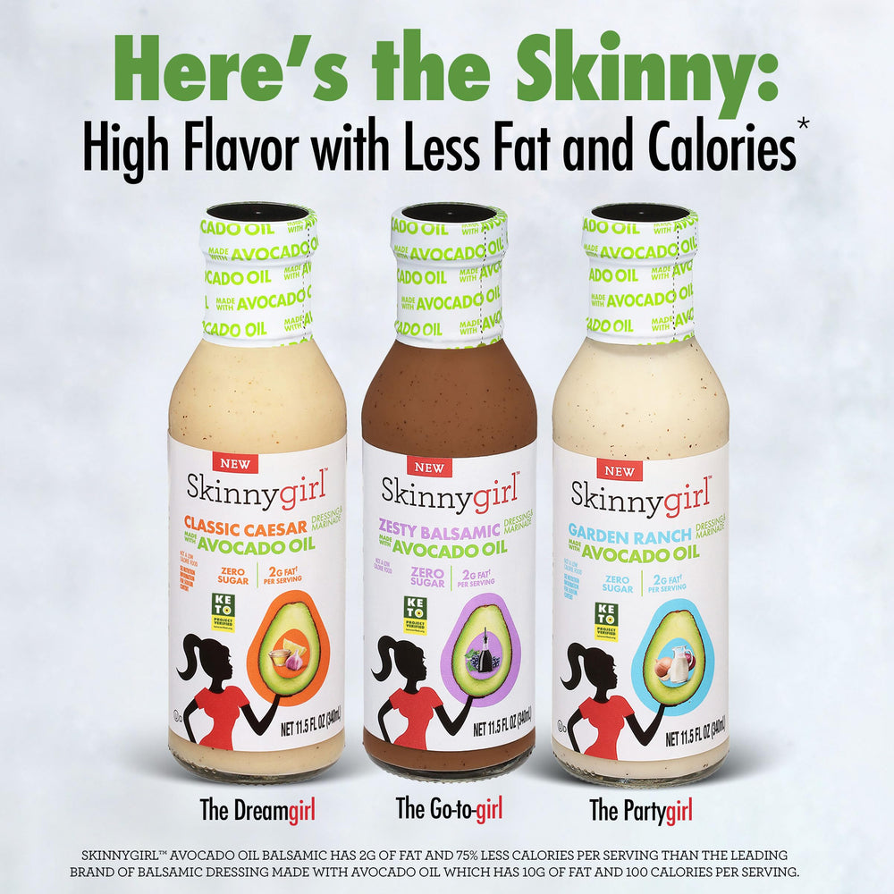 Skinnygirl Zesty Balsamic dressing over a colorful salad bowl