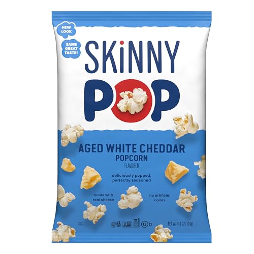 SkinnyPop popped kernels with cheddar seasoning emphasize bold flavor and light texture