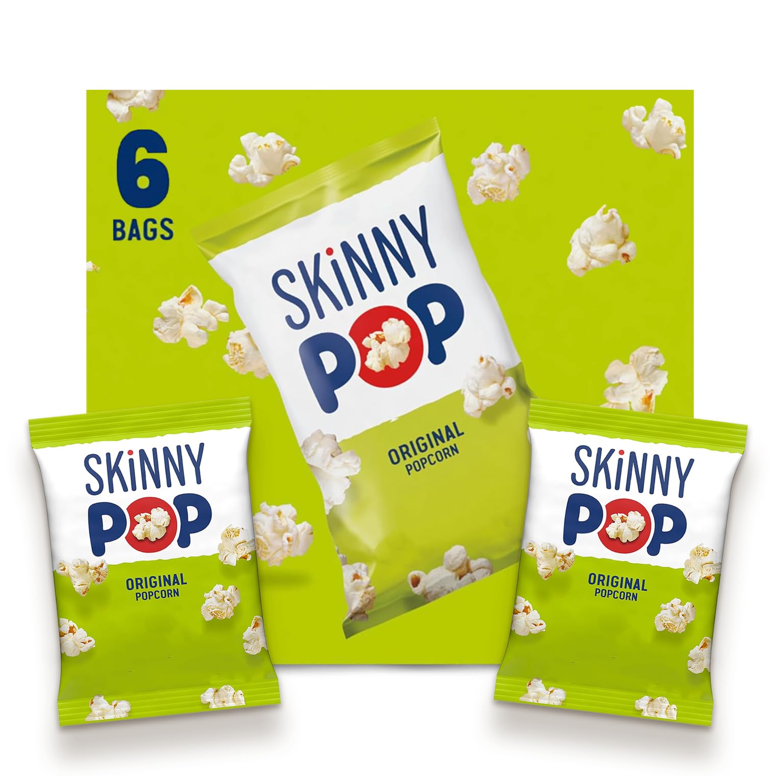 SkinnyPop bag texture close-up emphasizes crispness and simple ingredients.