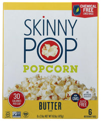 SkinnyPop Butter Microwave Popcorn bag shows branding and no hydrogenated fats