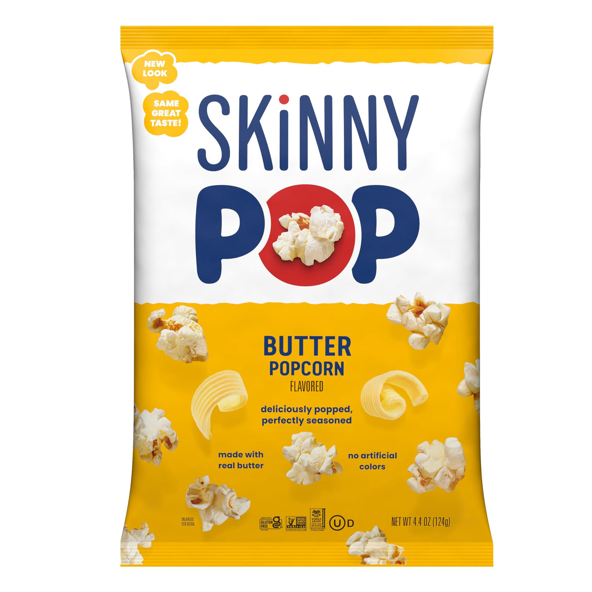 SkinnyPop Butter Popcorn closeup with rich aroma and light crunch.