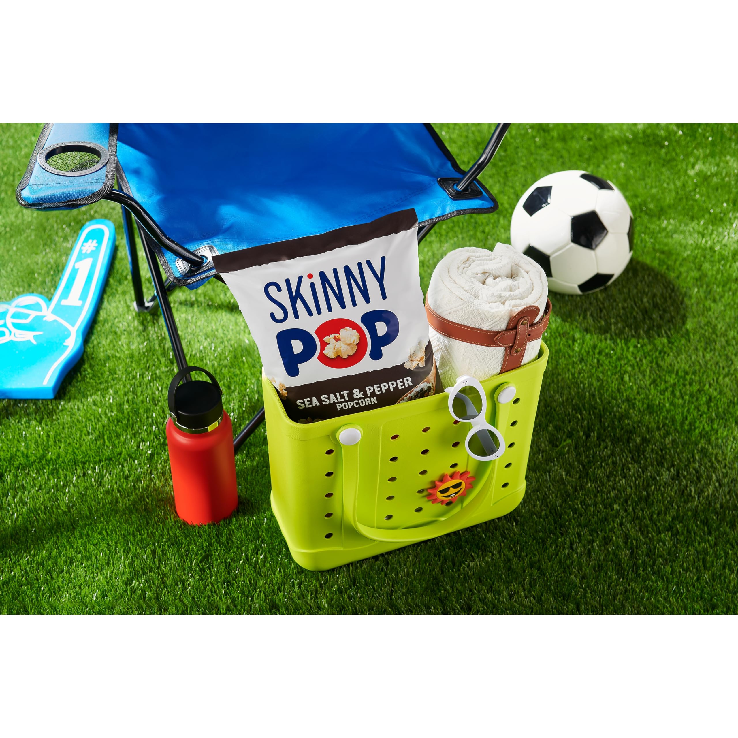 Closeup of crispy SkinnyPop popcorn with bold seasoning.