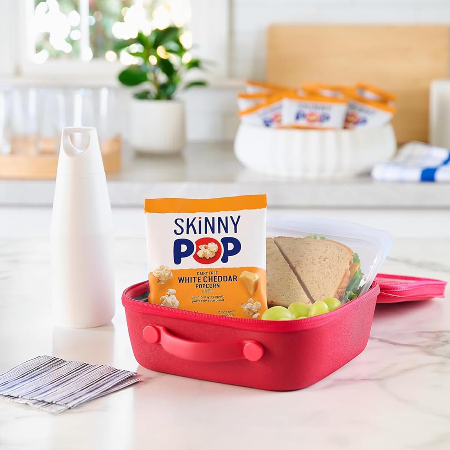 SkinnyPop kid lunch snack bag ready for school lunches