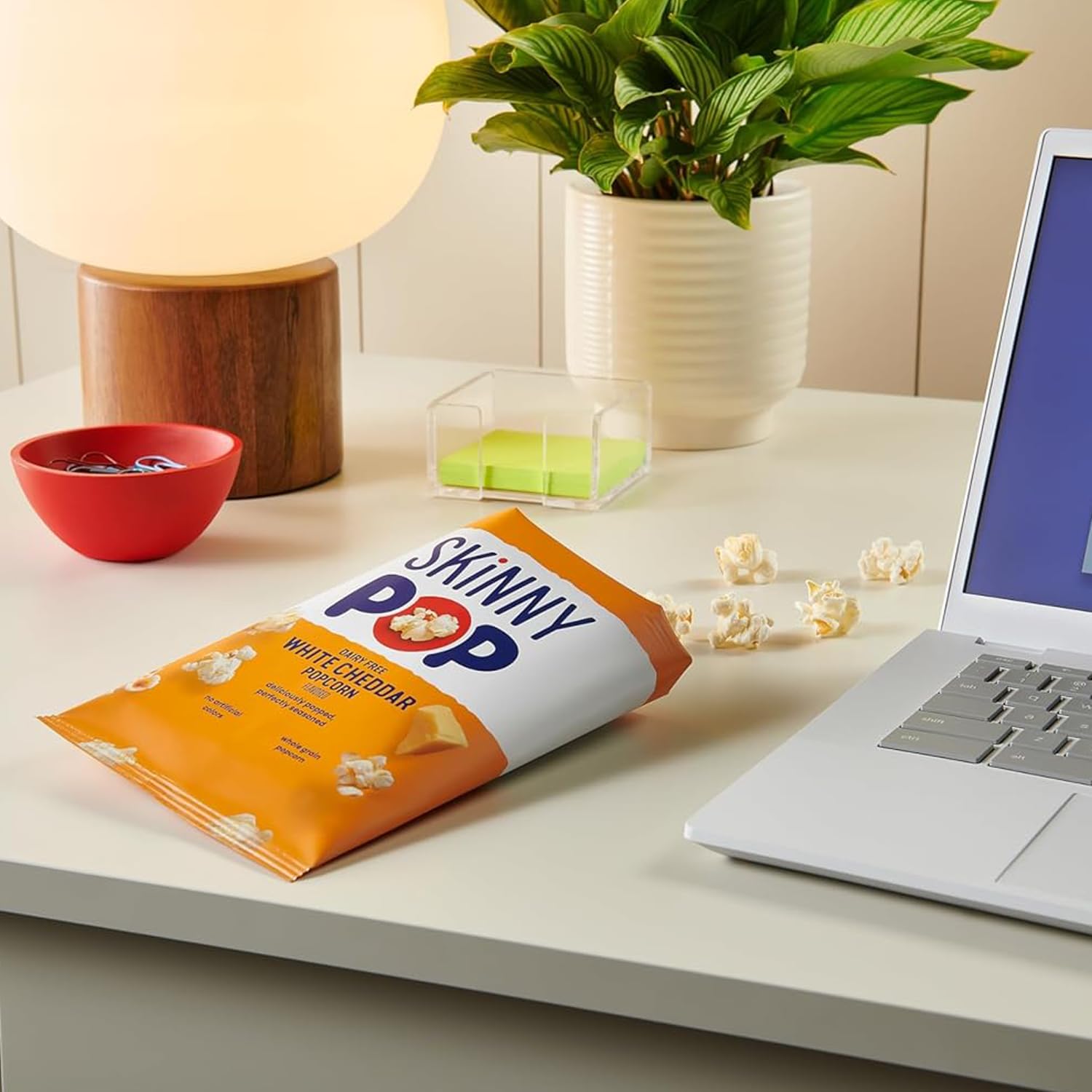 SkinnyPop movie night snacking bowl shot, light crunch for film time