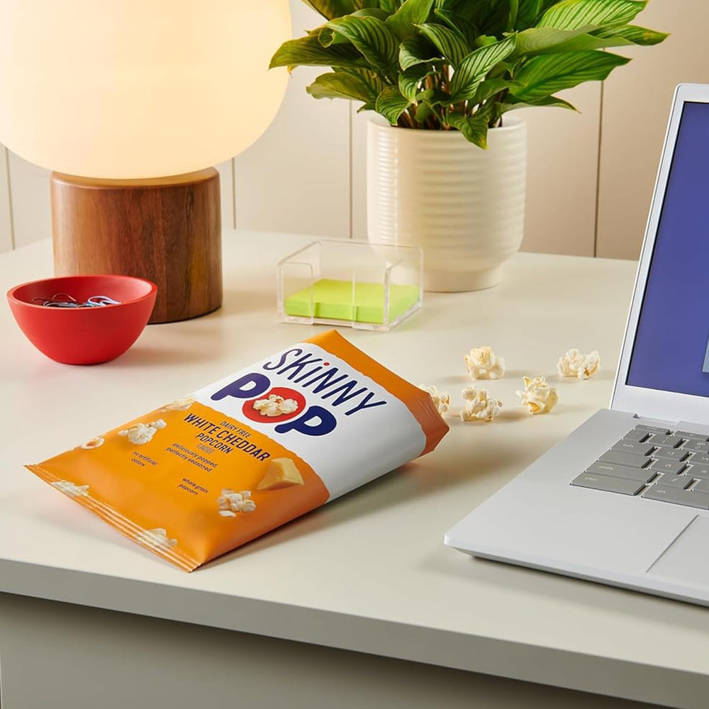 SkinnyPop movie night snacking bowl shot, light crunch for film time