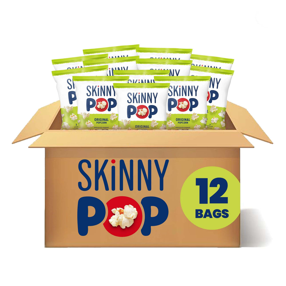 SkinnyPop Original 1oz bag ready for on-the-go snacking with light crunch.
