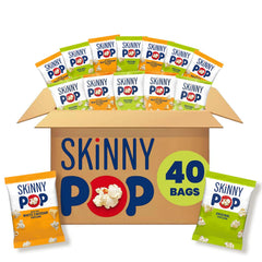 SkinnyPop Original popcorn bags close-up, light texture for quick, on-the-go snacking
