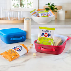 SkinnyPop Original Dairy Free White Cheddar bag open for quick snacking