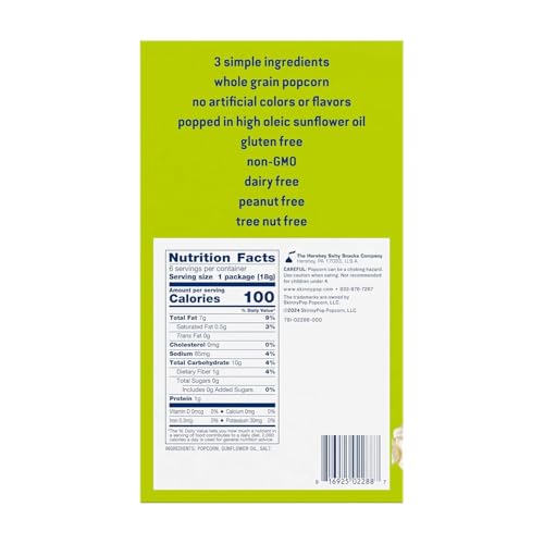 SkinnyPop Original ingredients graphic highlights simple, whole grain popcorn with sunflower oil.