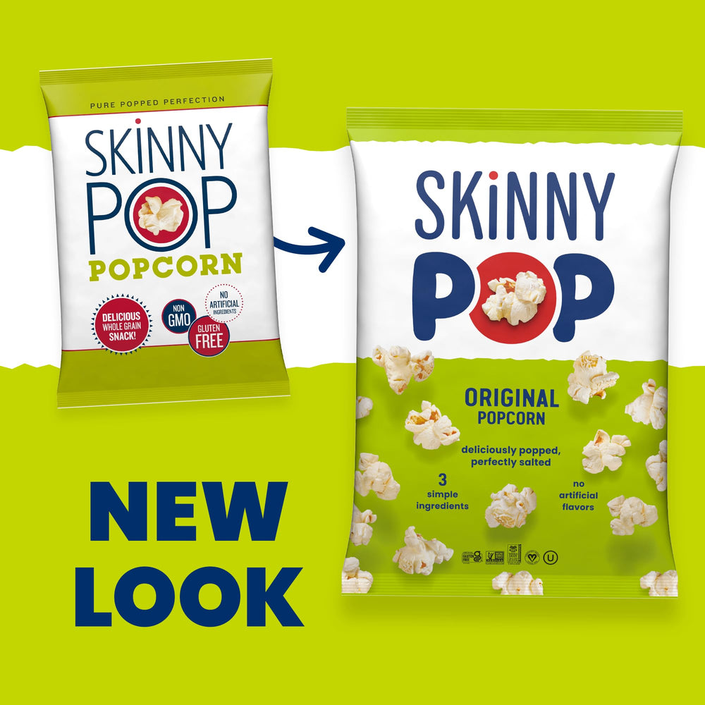 SkinnyPop Original movie night shot, dairy-free, nut-free treat for gatherings.