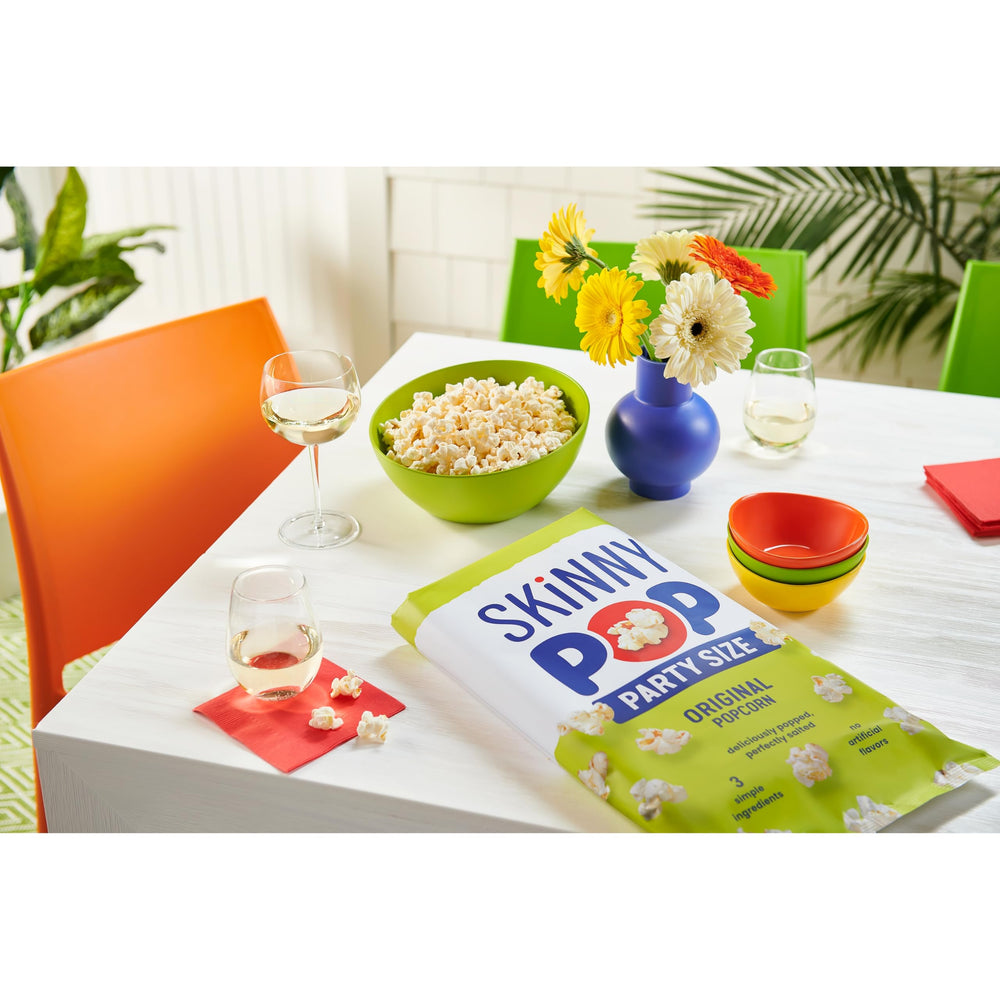 SkinnyPop Original serving bowl, ready for family sharing and snack time.