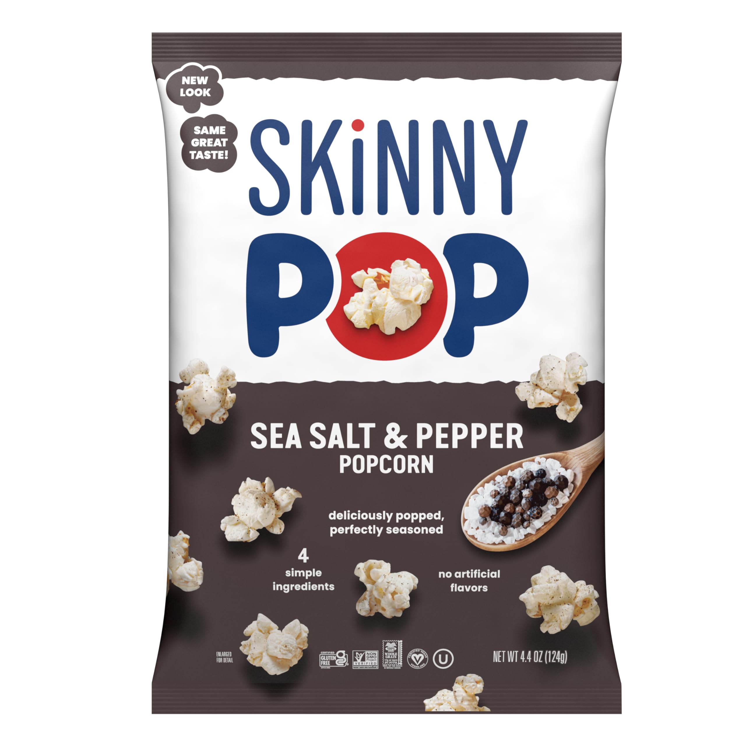 SkinnyPop Sea Salt & Pepper bag ready for on-the-go snacking.