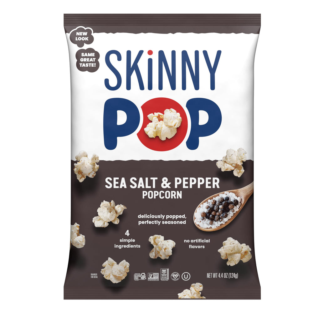 SkinnyPop Sea Salt & Pepper bag ready for on-the-go snacking.