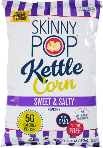 SkinnyPop Sweet & Salty Kettle packaging set for a cozy movie night.