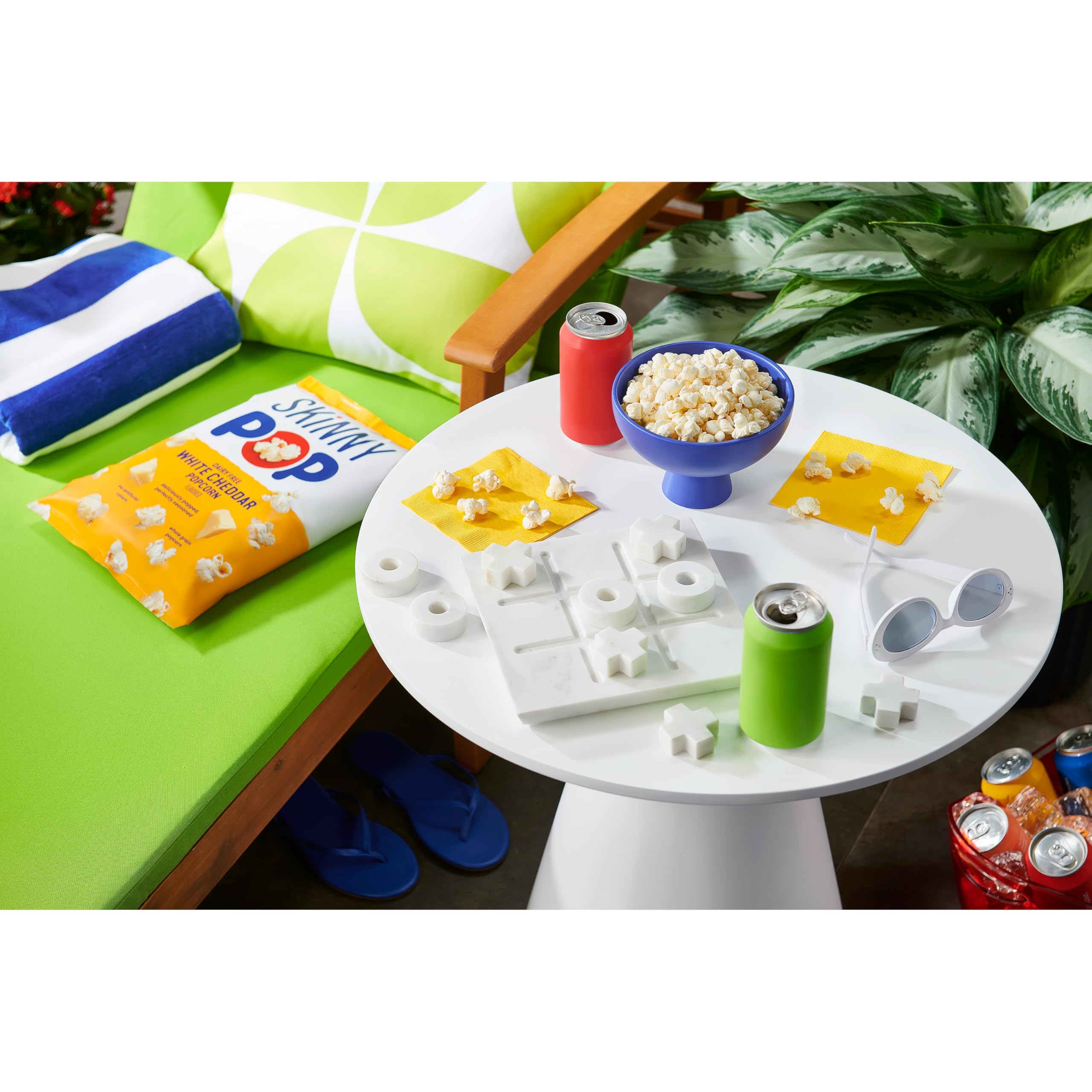 SkinnyPop White Cheddar popcorn serving bowl ready for family movie night