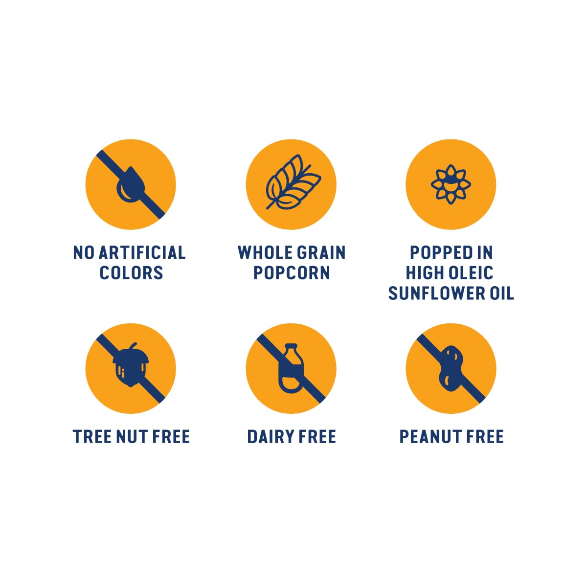 SkinnyPop White Cheddar popcorn bag with nutrition highlights, dairy-free and nut-free