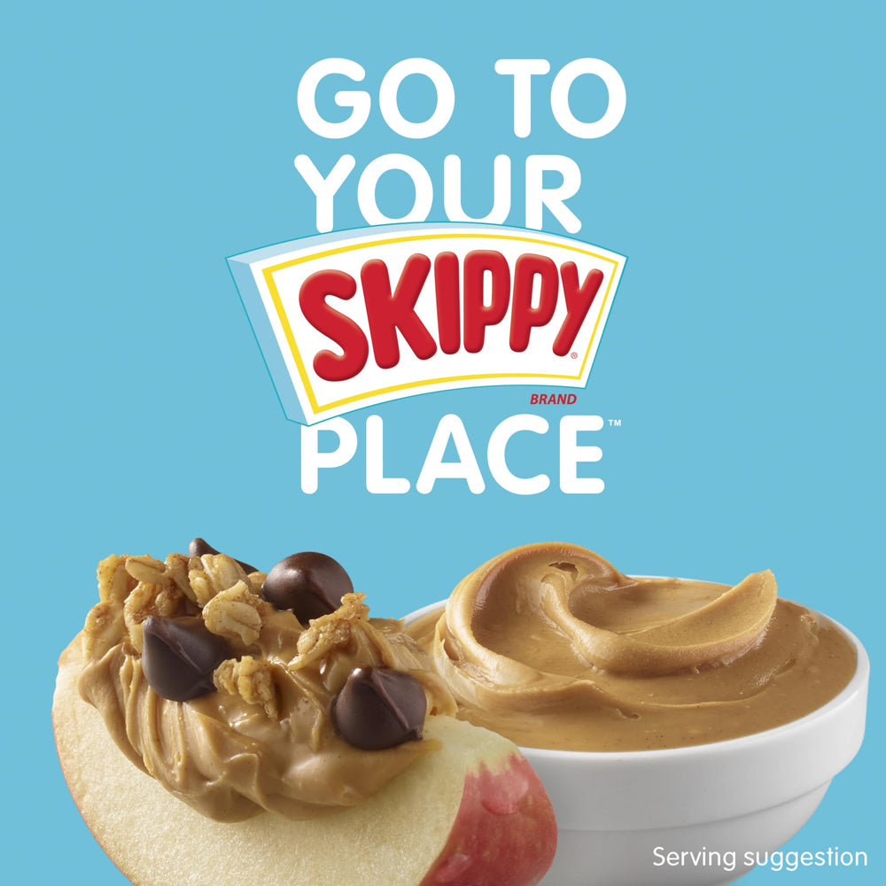 Skippy Peanut Butter dip with apple slices, convenient protein snack.