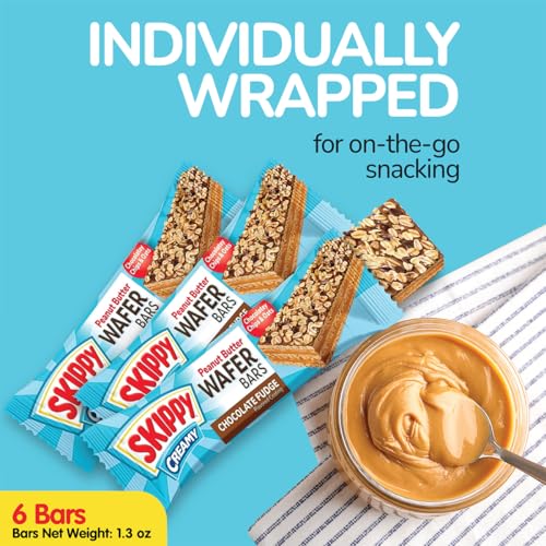 Cross-section of SKIPPY bar reveals layers of wafer, peanut butter, fudge