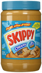 SKIPPY Creamy Peanut Butter jar on a kitchen counter for quick protein-rich snacking