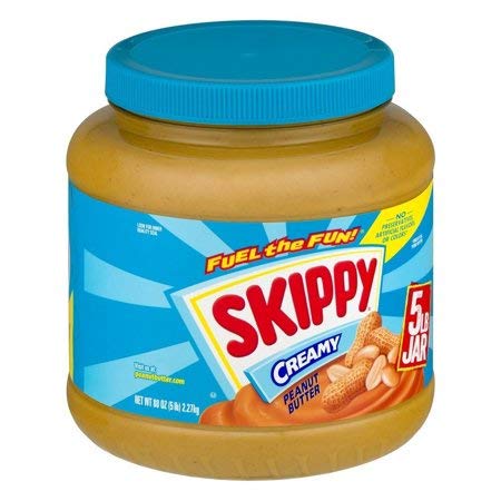Skippy Creamy Peanut Butter jar with smooth texture, great for quick snacks and sandwiches.