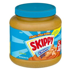 Skippy Creamy Peanut Butter jar with smooth texture, great for quick snacks and sandwiches.