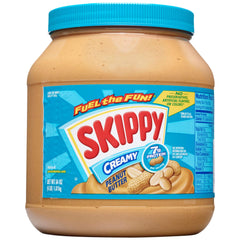 Skippy Creamy Peanut Butter jar close-up, smooth and easy to spread for quick snacks