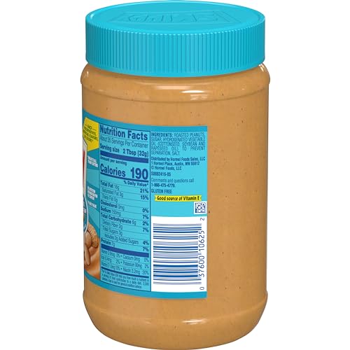 Close-up of SKIPPY Creamy Peanut Butter label highlighting simple ingredients