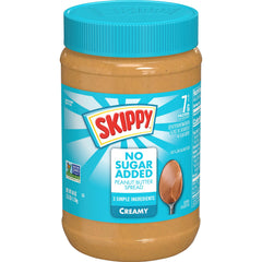 SKIPPY Creamy Peanut Butter No Sugar Added jar front view showing simple ingredients