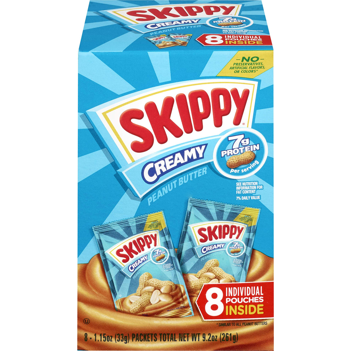 Skippy Creamy Peanut Butter squeeze packs for on-the-go protein and convenience.